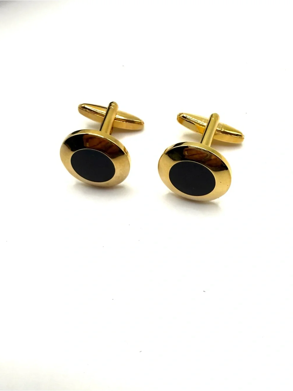 Gold Tone Black Inlay Cufflinks - Men Accessories